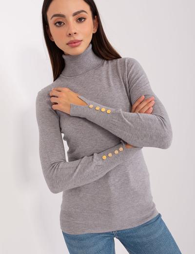 Szary damski sweter z golfem i długim rękawem