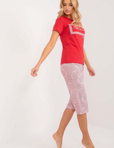 Damska czerwona piżama z bawełny z krótkim rękawem