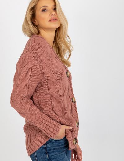 Sweter rozpinany z warkoczami Louissine RUE PARIS - różowy