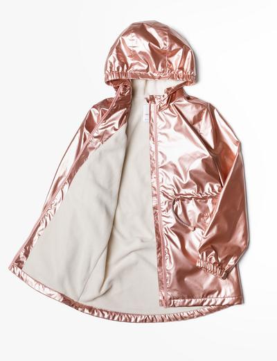 Metaliczna różowa kurtka przejściowa - parka dla dziewczynki