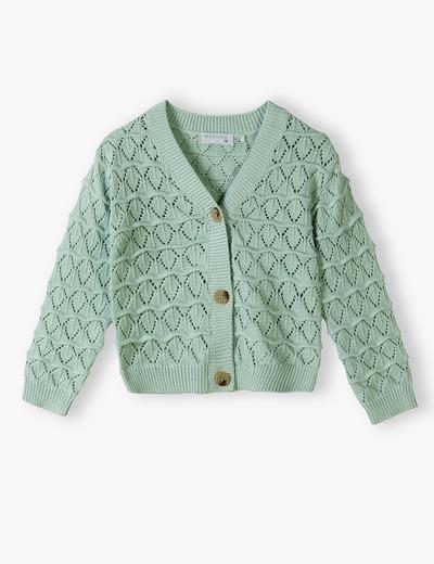 Sweter dla dziewczynki - zielony w ażurowe wzory - Max&Mia