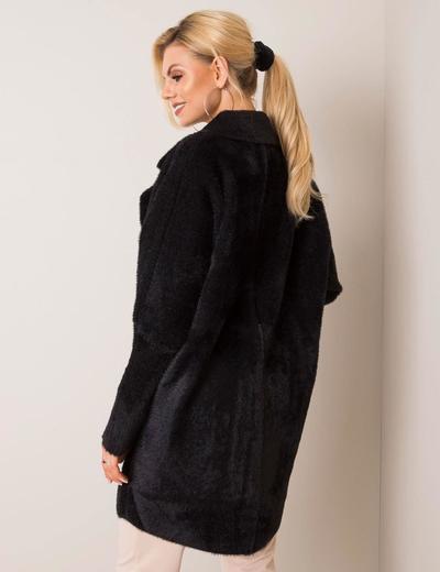 Płaszcz damski z kieszeniami - czarny oversize