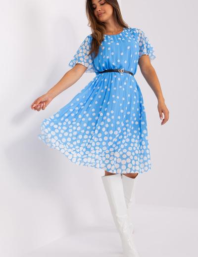 Niebiesko-biała plisowana sukienka damska w grochy