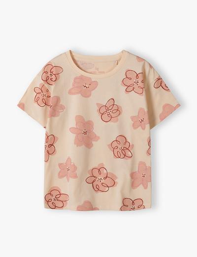Dzianinowy t-shirt dziewczęcy w kwiaty