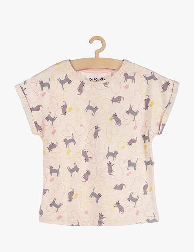 T-shirt dziewczęcy- różowy w kotki