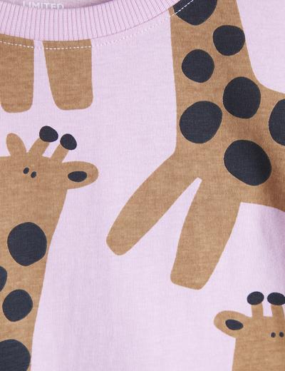 T-shirt z wysokiej jakości dzianiny - różowy z printem żyrafy - Limited Edition