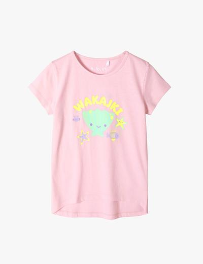 Różowy t-shirt dziewczęcy z wakacyjnym nadrukiem - 5.10.15.