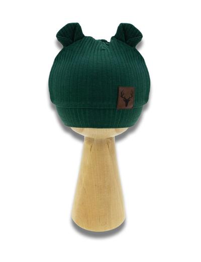 Prążkowana czapka bawełniana z uszkami zielona