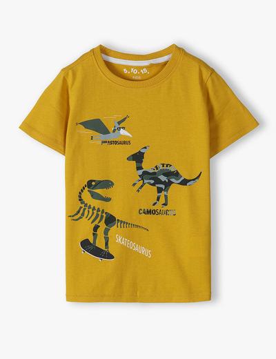 Bawełniany t-shirt chłopięcy w kolorze żółtym z dinozaurami