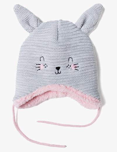 Ciepła zimowa czapka dla niemowlaka- szara z uszami