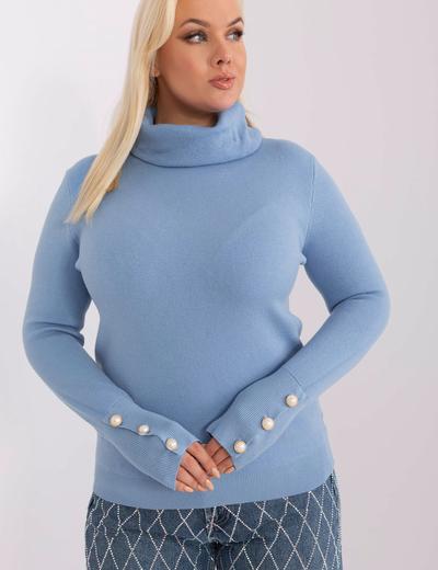 Gładki sweter plus size z golfem jasny niebieski