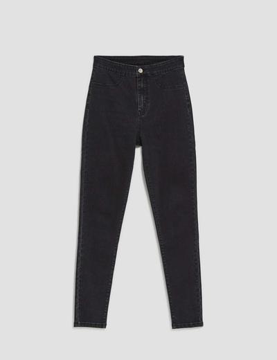 Czarne spodnie damskie jeansowe z wysokim stanem