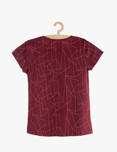 T-shirt dziewczęcy czerwony w geometryczne wzory