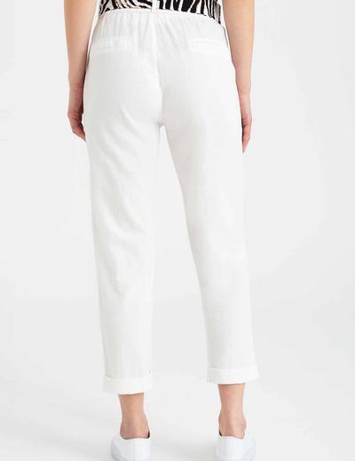Lniane Spodnie damskie z ozdobnym wiązaniem białe