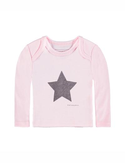 Koszulka dziewczęca długi rękaw, różowa z gwiazdką, Bellybutton
