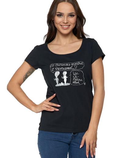 T-shirt bawełniany damki czarny z zabawnym napisem