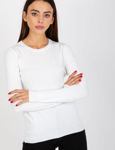 Biały gładki sweter klasyczny z okrągłym dekoltem