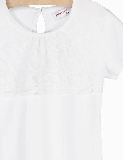 Bluzka dla dziewczynki- biała z koronkową wstawką