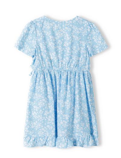 Niebieska sukienka w kwiatki dziewczęca z wiskozy