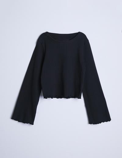 Czarna bluzka dziewczęca w prążki z rozszerzanymi rękawami - Limited Edition