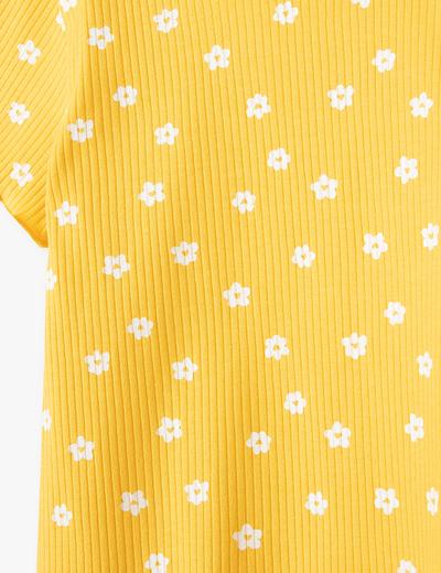 T-shirt bawełniany dla dziewczynki - żółty w drobne kwiatki