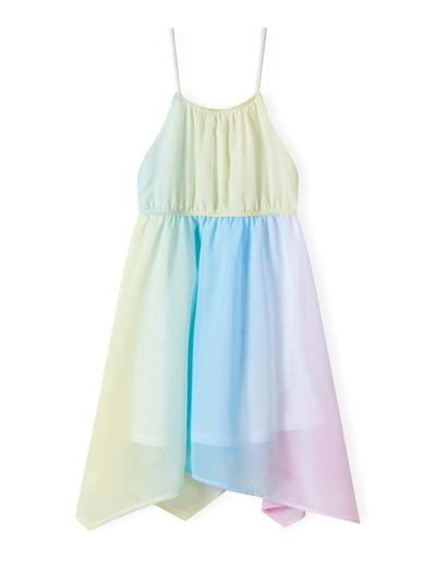 Lekka sukienka kolorowa na ramiączkach z asymetrycznym dołem