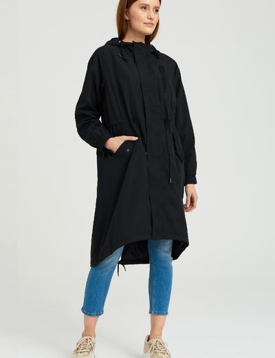 Greenpoint czarny płaszcz damski przejściowy z kapturem