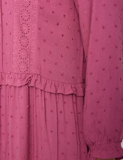 Rozkloszowania sukienka z wiskozy z rękawem 3/4 różowa