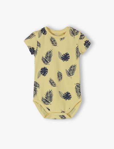 Bawełniane żółte body niemowlęce w liście- ubrania dla całej rodziny