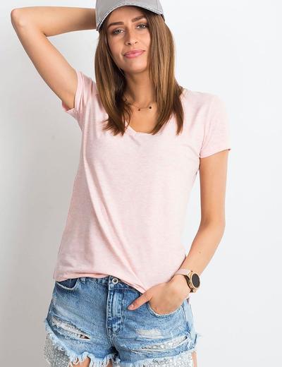 Melanżowy t-shirt damski w serek różowy
