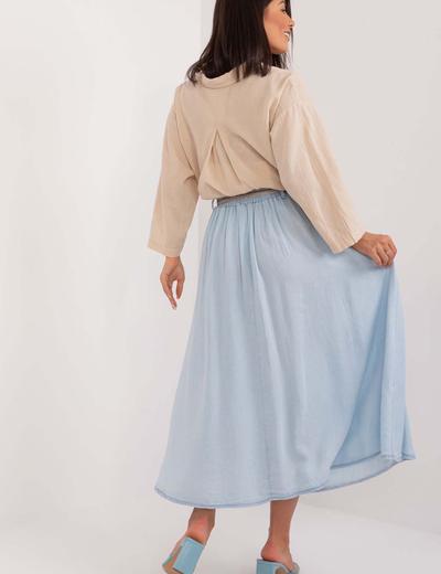 Niebieska damska spódnica midi z kieszeniami