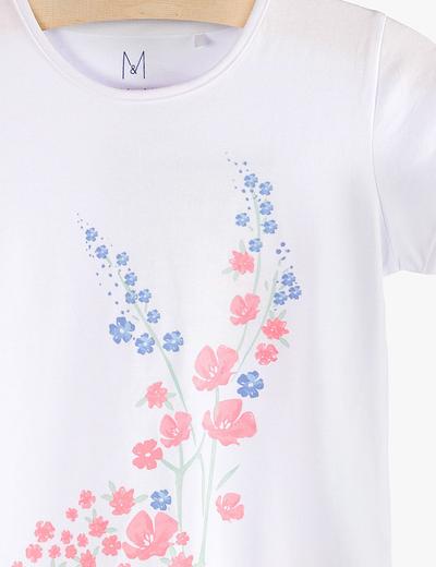 T-shirt dziewczęcy biały z kwiatami