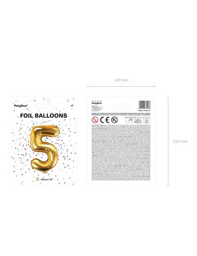 Balon foliowy - Cyfra "5" w kolorze złotym