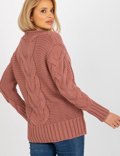 Sweter rozpinany z warkoczami Louissine RUE PARIS - różowy