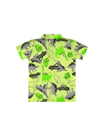 Bawełniany t-shirt chłopięcy w dinozaury z kołnierzykiem