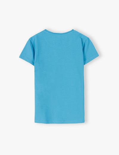 Niebieski T-shirt dziewczęcy z napisem Podróżniczka