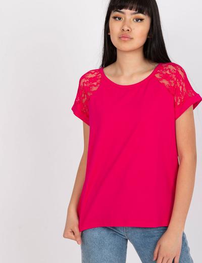 Koszulka damska z ozdobnym rękawem - różowa