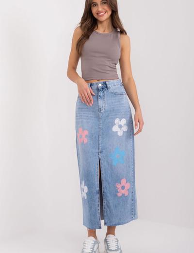Midi spódnica jeansowa z nadrukiem