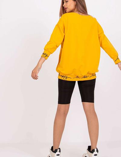 Szeroka bluza damska z nadrukiem - żółta