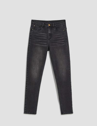 Szare spodnie damskie jeansowe rurki z przetarciami