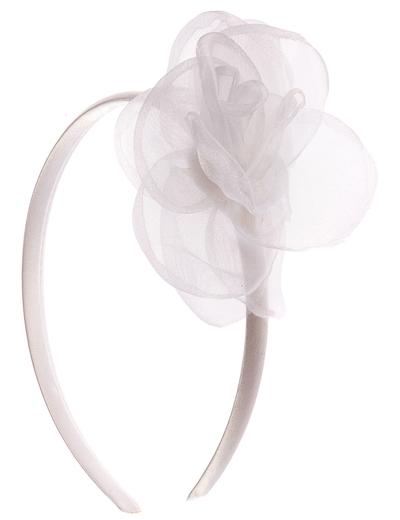 Opaska do włosów z białym tiulowym kwiatkiem