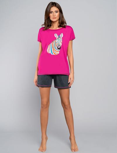 Bawełniana piżama damska z zebrą - szorty i różowy t-shirt