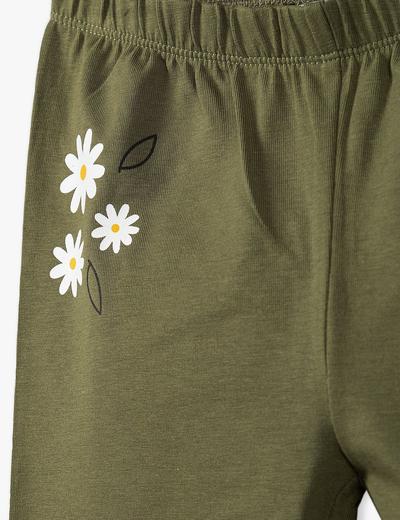 Leginsy dziewczęce z kwiatkami - zielone khaki