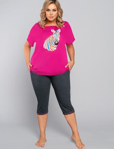 Bawełniana piżama damska z zebrą -3/4 spodnie +różowy t-shirt