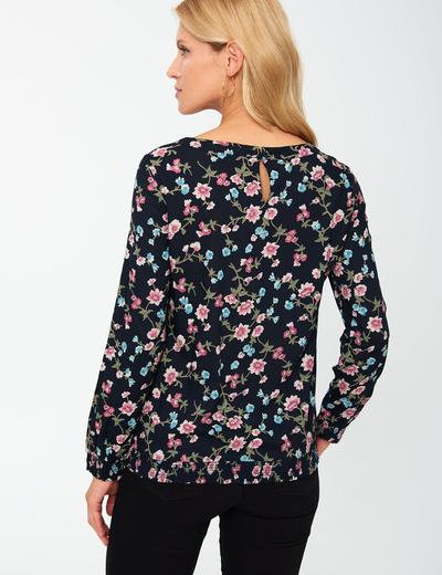 Bluzka damska z wiskozy w małe kolorowe kwiaty - czarna