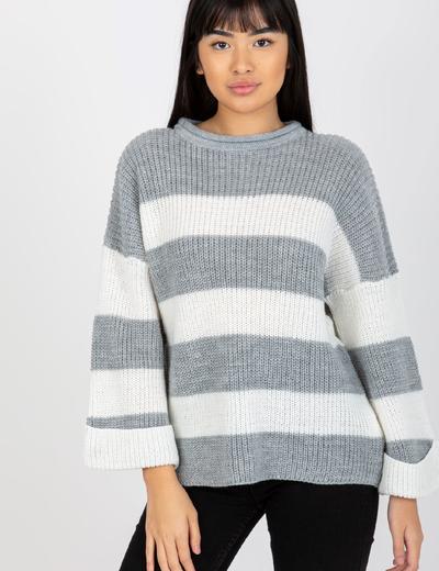 Szaro-ecru damski sweter oversize z szerokim rękawem