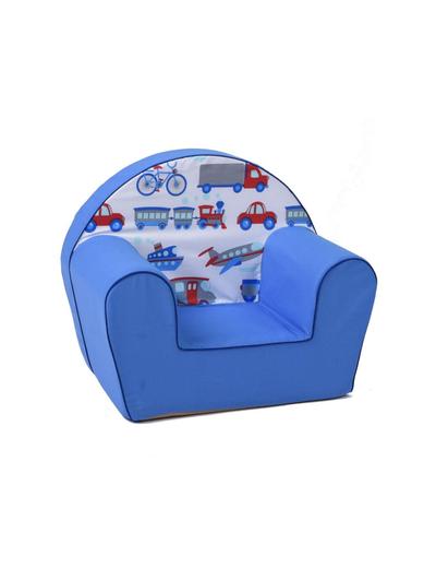 Niebieski fotelik w kolorowe aplikacje