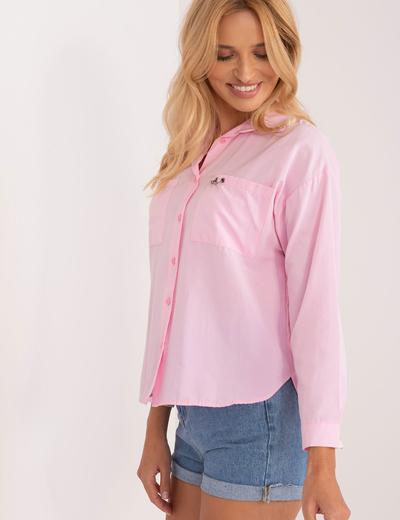 Asymetryczna koszula z kieszeniami różowa