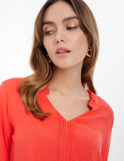 Bluzka damska z dekoltem V i plisami pomarańczowa