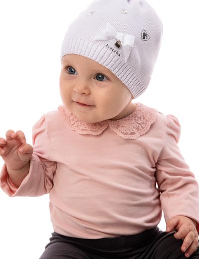 Czapka niemowlęca bawełniana biała w serduszka